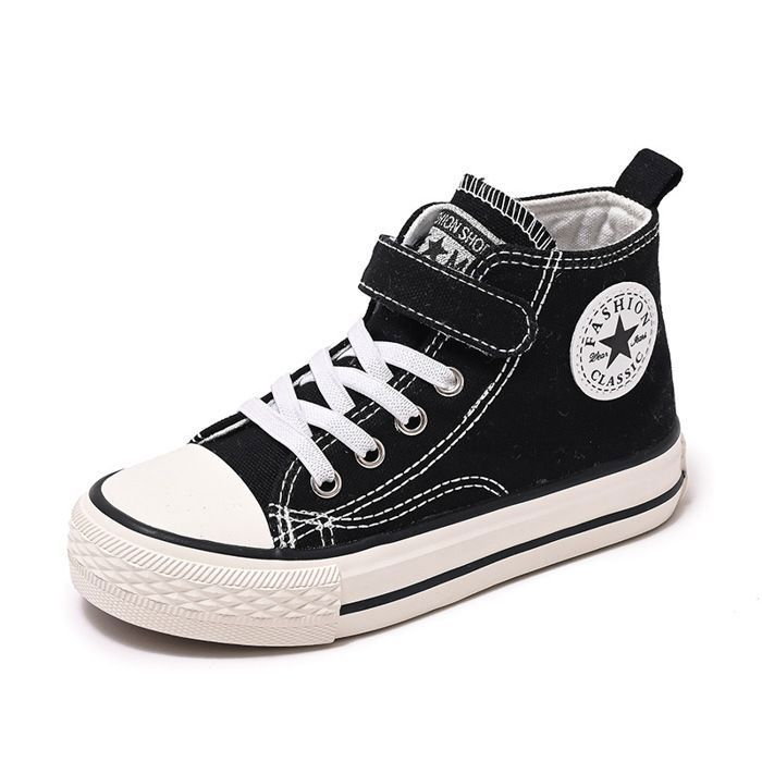 INSFITY Baskets Toile Mixte Enfant Haute Chaussures Léger Respirante Antidérapant Pour Garcon et Fille - Noir