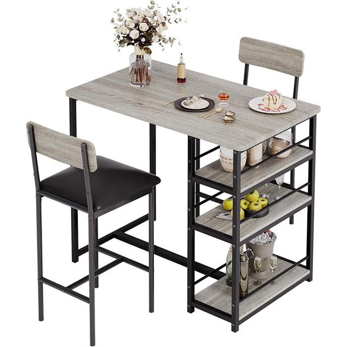 Table à manger avec chaises - PROMIRACAL - Ensemble Compact Cuisine - 91x50x91 cm - MDF & Métal - 3 étagères