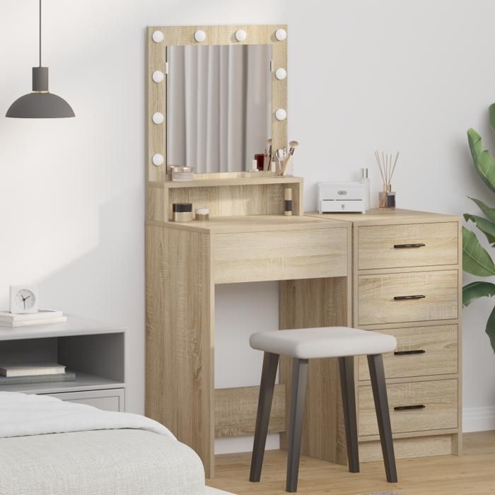 Coiffeuse - Chêne Sonoma - Éclairage LED - 50x41x135 cm - Miroir inclus
