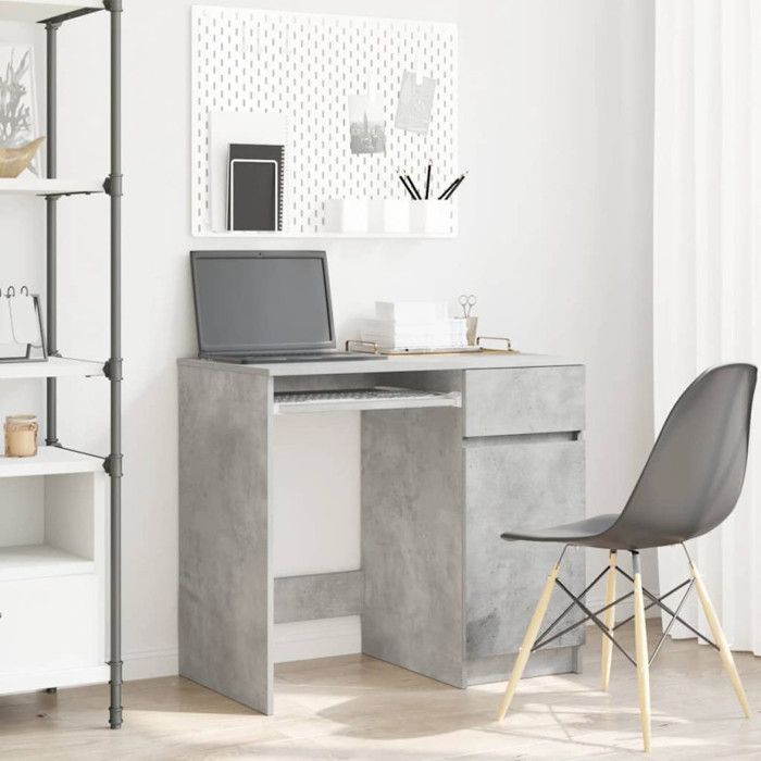 Bureau gris béton 86x49x76 cm bois d ingénierie