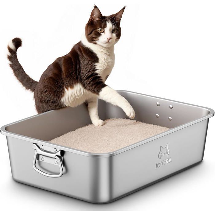 Bac Litiere pour Chat en INOX avec Poignées, Bac à Litière pour Grands — free download