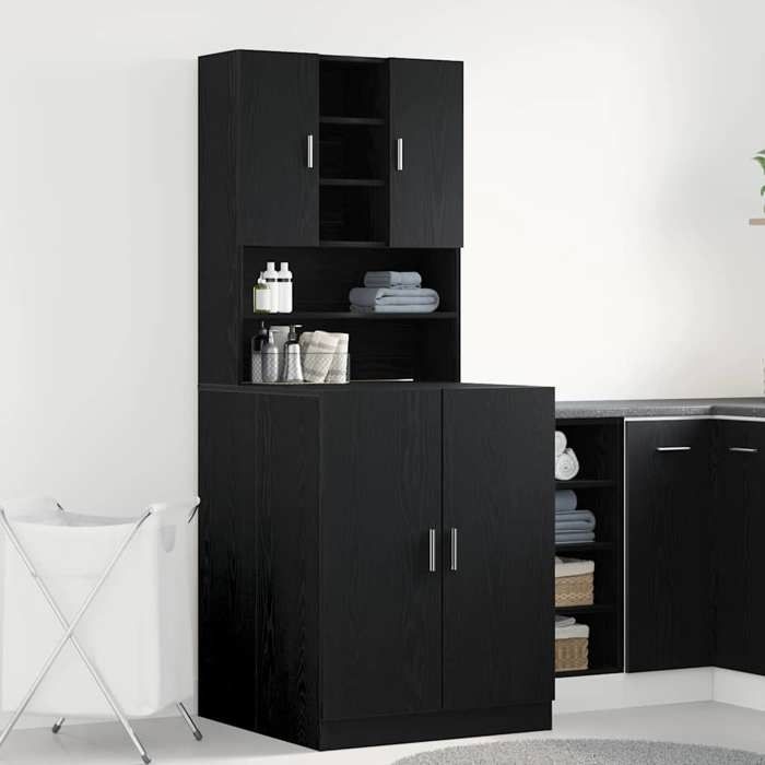 (ON SALE)Meuble pour machine à laver Colonne salle de bains - (3 pcs) - Chêne noir - EU159042