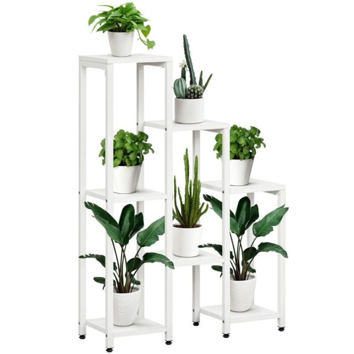 Porte-plante Support à fleurs 7 niveaux intérieur/extérieur acier blanc 65x23x94.5 cm Porte-plante Support à fleurs 7 niveaux intérieur/extérieur acier blanc 65x23x94.5 cm