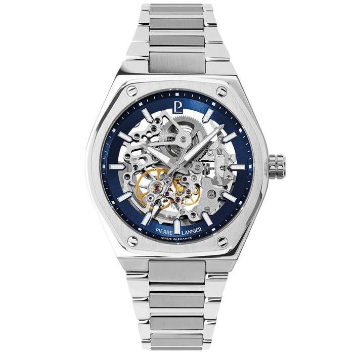 Automatique Homme COPILOTE Argenté Cadran Soleillé Bleu Bracelet Acier Argenté 22M