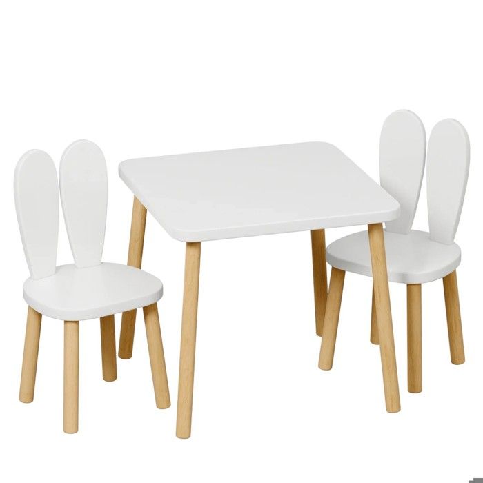 Ensemble Table Enfant GINGER HOME BUNNY avec 2 Chaises – Bois Blanc Design Lapin Apprentissage et Jeu – dès 3 ans