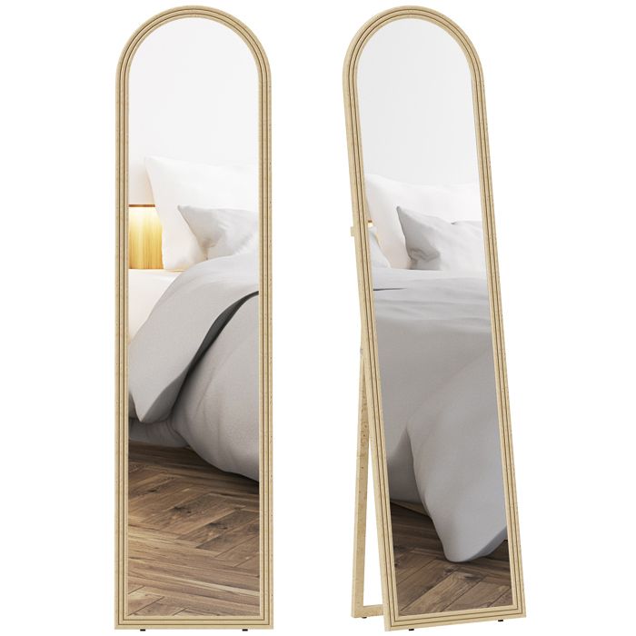 Miroir de sol arqué - HOMCOM - pleine longueur - cadre en effet imitation pierre - pour salon chambre - 40 x 160 cm - beige
