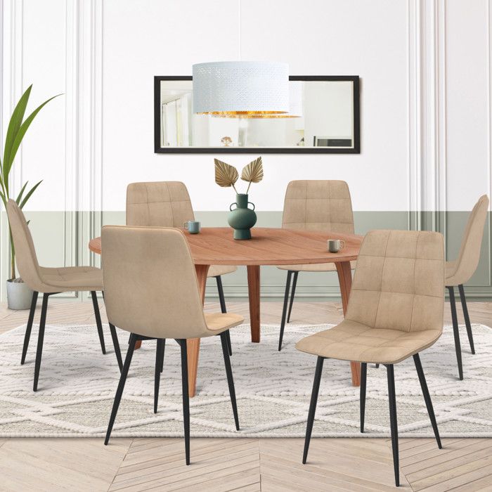 IDMARKET Lot de 6 chaises de salle à manger MILA en velours taupe