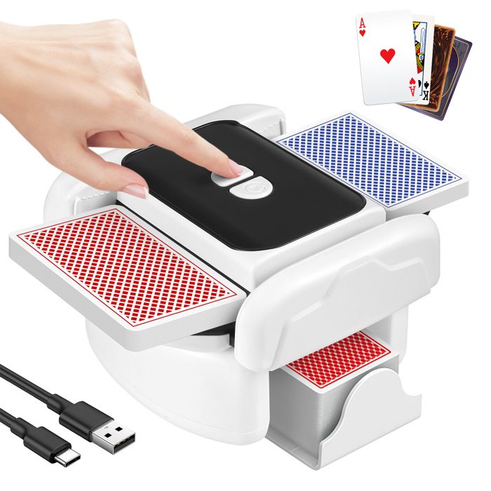Batteur De Cartes électrique – 2 Modes Auto/manu – Rechargeable – Pour 1 Ou 2 Jeux – Poker, UNO, Blackjack