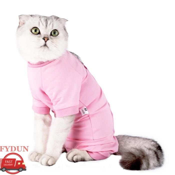 FYDUN Manteau de chirurgie pour chat Combinaison de récupération pour chat pour blessures abdominales animalerie pull ROSE Petit