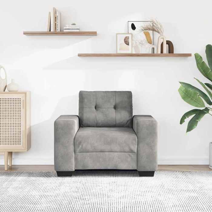Fauteuil en velours - MANGO - Gris clair - 60 cm - Velours polyester - Cadre en contreplaqué et acier - 100x78x80 cm Fauteuil en velours - MANGO - Gris clair - 60 cm - Velours polyester - Cadre en contreplaqué et acier - 100x78x80 cm
