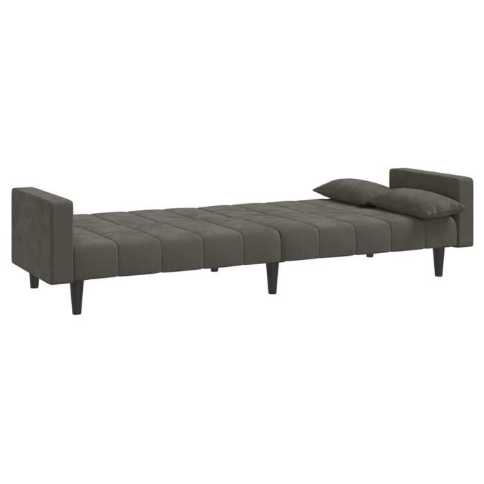 Gris Canapé-lit à deux places - BURKE - Convertible - avec deux oreillers - Gris foncé velours - 220x84.5x69 cm SS600