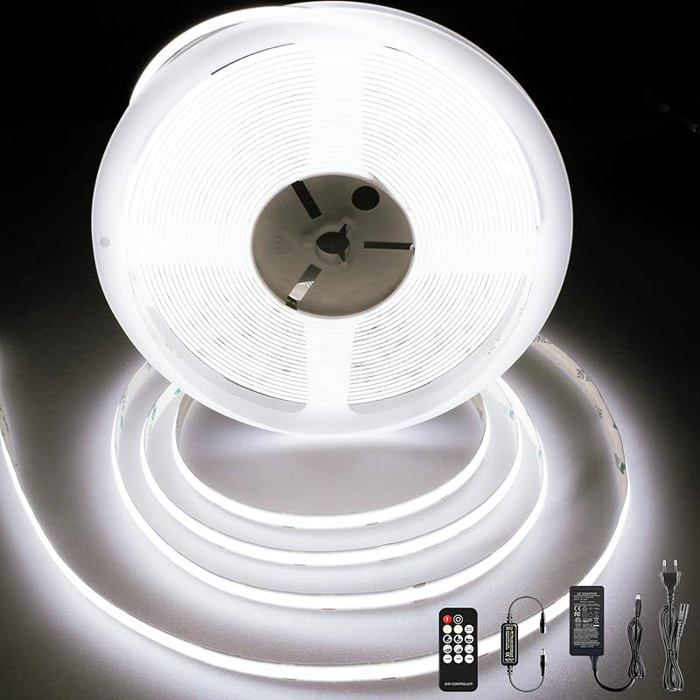 Ruban LED Blanc Foid 10m 384 LEDs/m 24V Bande LED Dimmable avec Telecommande et Alimentation CRIgt 92 10M 6000k