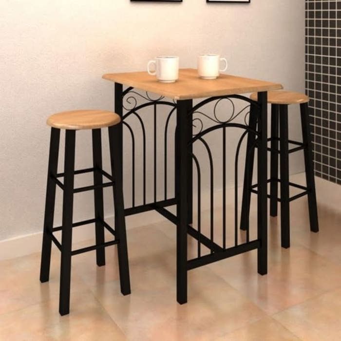Remise 2026®Table cuisine 2/4 personnes + chaises Noir - Ensemble de table à dîner Bois brun roux avec noir Acier 631 1672135