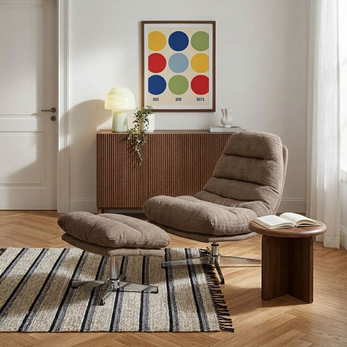 Fauteuil avec ottoman THEMIS - Marron