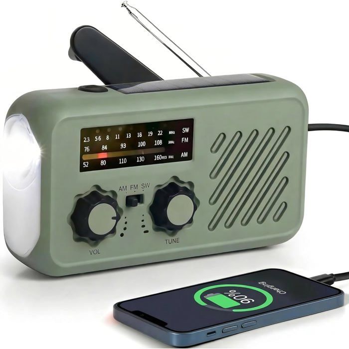Radio Portable-Radio Dynamo-Manivelle Solaire2000mALampe de Poche LEDAlarme SOSMétéo AM/FM/SW-Pour Le Chargement dUrgence
