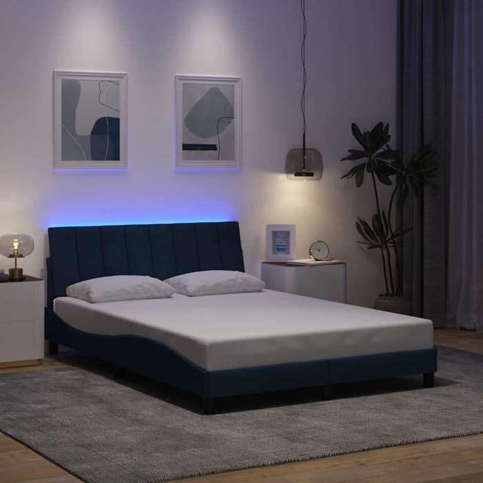 Lit 140x200cm - VIDAXL - Cadre de lit MODERNE - sans matelas - Hanko bleu tissu L6288
