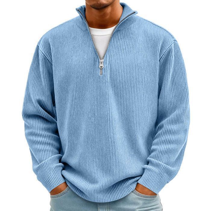 Combinaison De Sudation - Tshirt Manche Homme Mode Pull Col Montant Chaud Sport Basique Zippé Haut Sweat Sportswear Bleu Bleu ciel