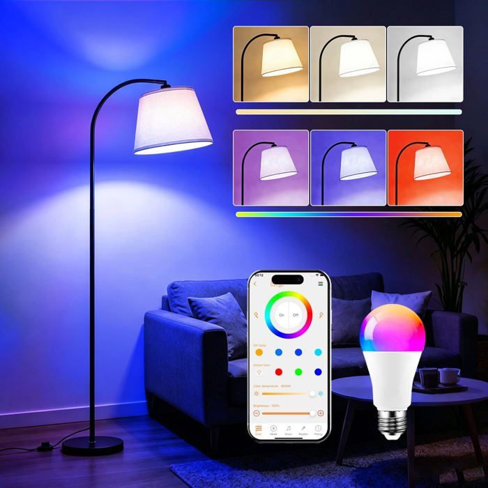 Lampadaire Led Sur Pied Salon Avec Variateur Rgb Intelligente Double Commande Par Interrupteur Au Pied Et App 152Cm Moderne [IN88]