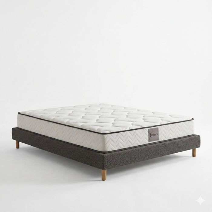 Ensemble literie - SAMPUR - Cosmos - 180x200 cm - tissu bouclette gris clair - matelas mémoire de forme 21 cm
