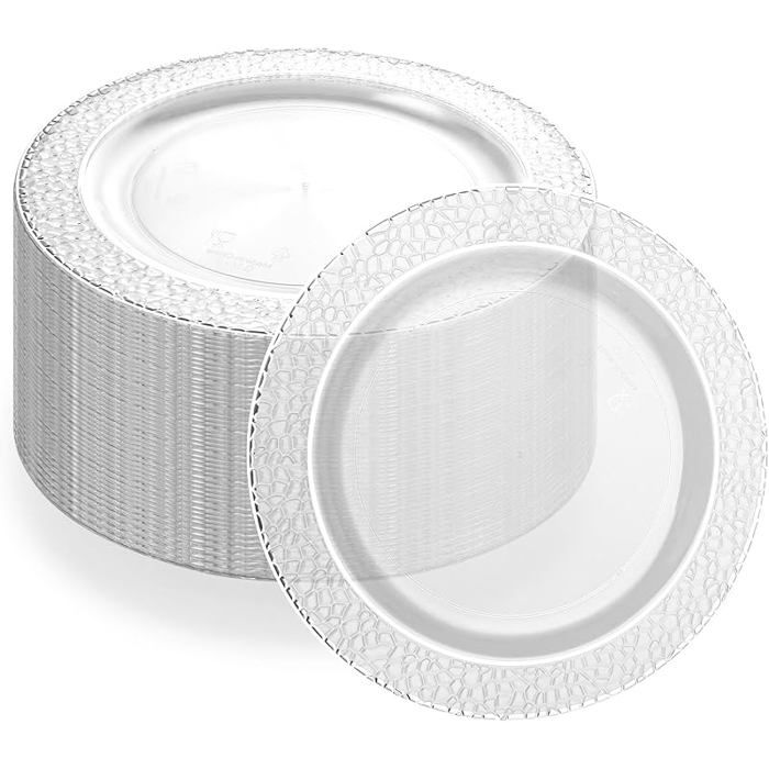 Lot de 40 assiettes en réutilisables de 19 cm - Assiettes en réutilisables - Vaisselle de fête -
