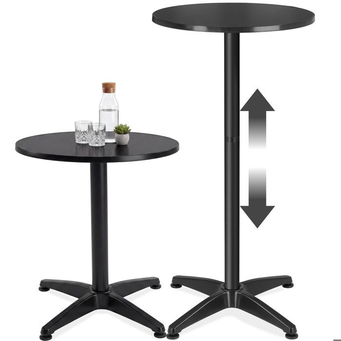 Table de bistrot - TECTAKE - table de café frédéric 2 en 1 résistante aux intempéries mdf 67 x 67 x 70/110 cm - noir