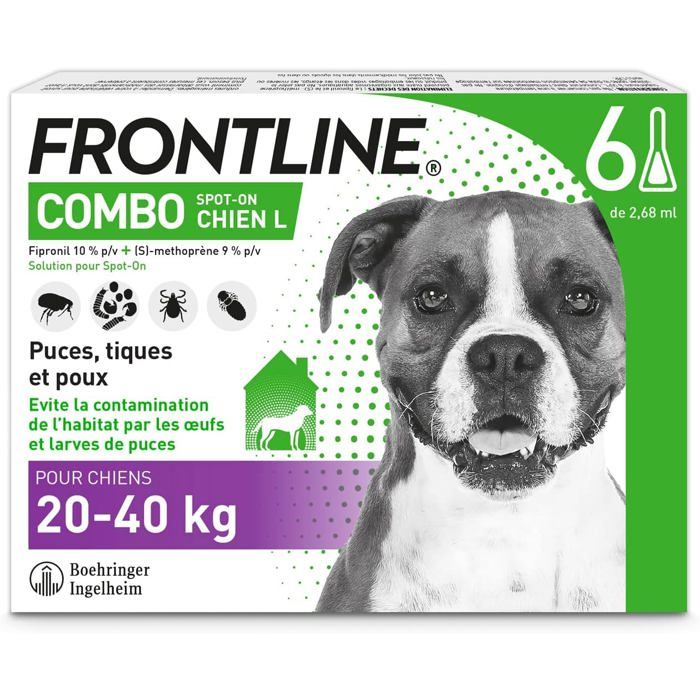 Combo Chien - Anti Puces Anti-Tiques - Protège LHabitat1 Élimine Puces Pendant 8 Semaines/Tiques Pendant 4 Semaines