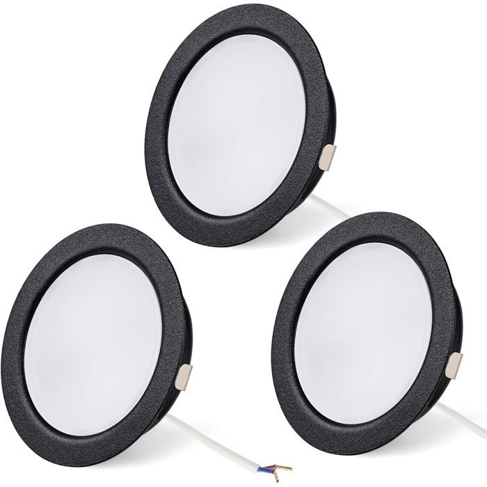Spot LED encastrable ultra-plat 15mm dimmable 12V 3.5W 300LM 4000K blanc neutre Ø65mm noir - lot de 3