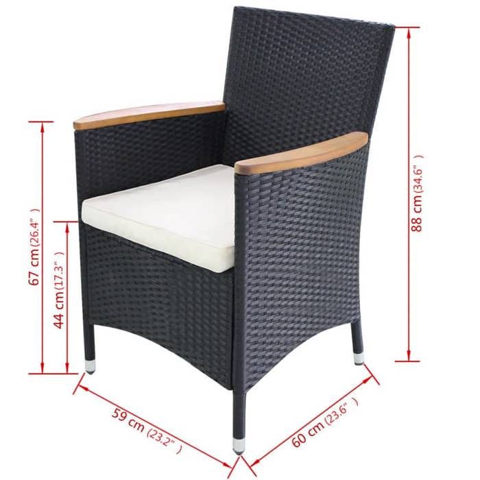 Chaises de jardin 2 pcs avec coussins Résine tressée Noir_2 ans garantie_51913