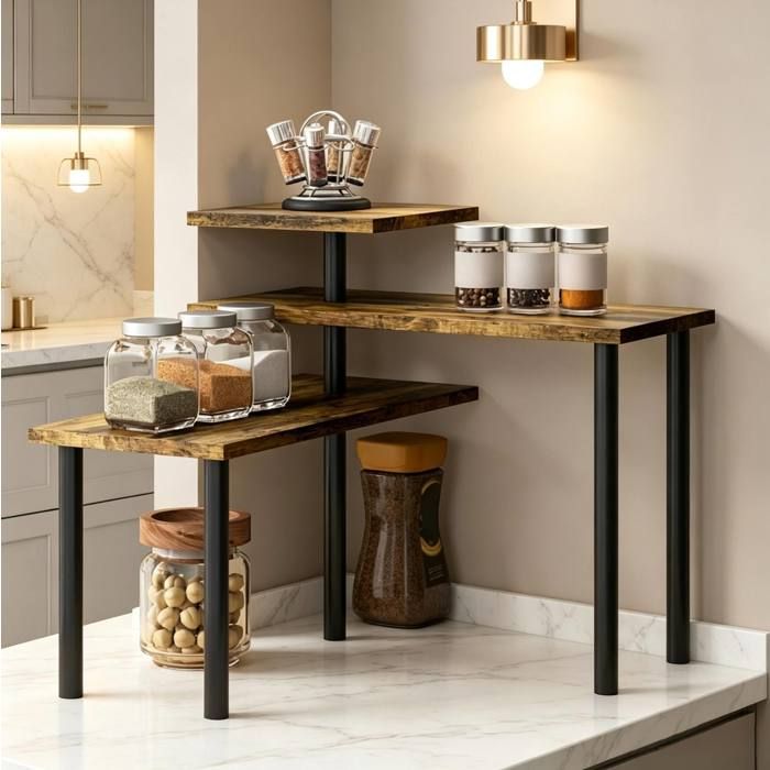 Étagère de rangement de cuisine – 3 niveaux pivotants – métal et panneaux de particules – noir et marron