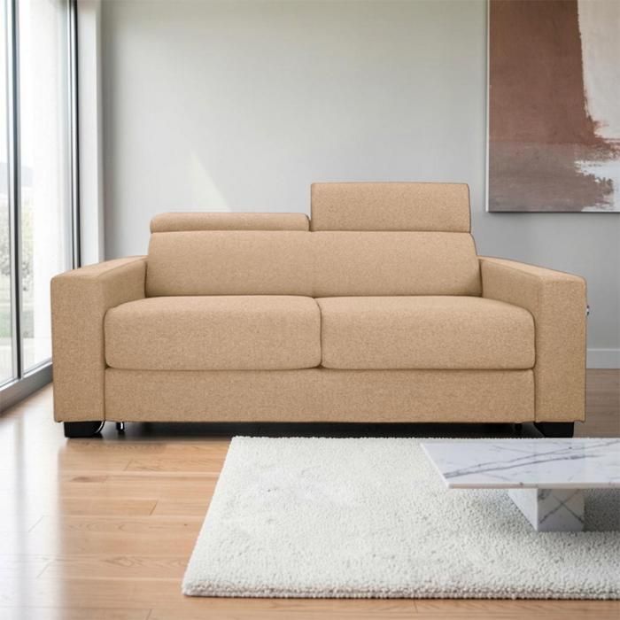 Canapé-lit 3 places ROLEN Beige avec têtières inclinables et déhoussable Canapé-lit 3 places ROLEN Beige avec têtières inclinables et déhoussable