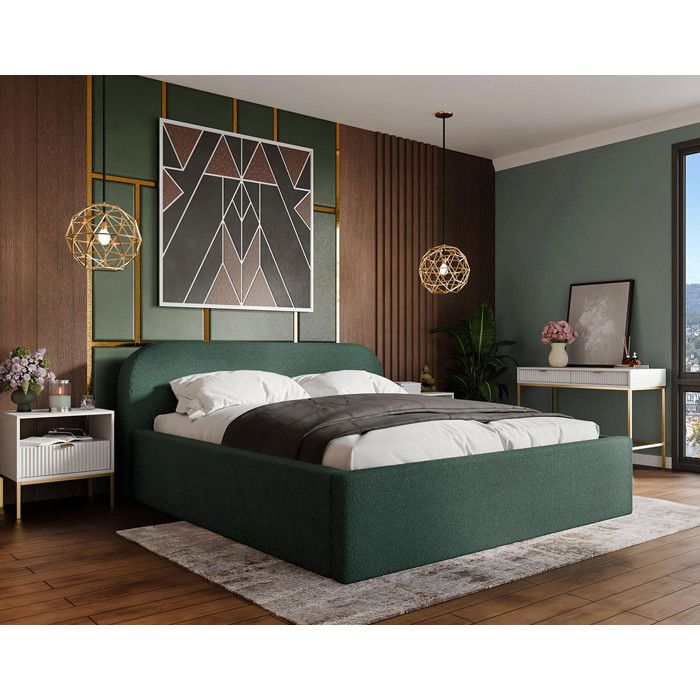 Orane - lit coffre king size - 180x200 cm - en tissu bouclette - Vert Orane - lit coffre king size - 180x200 cm - en tissu bouclette - Vert