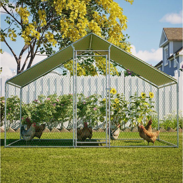 Enclos poulailler en acier galvanisé – bâche PE imperméable anti-UV – serrure – gris – 303 x 200 x 200 cm