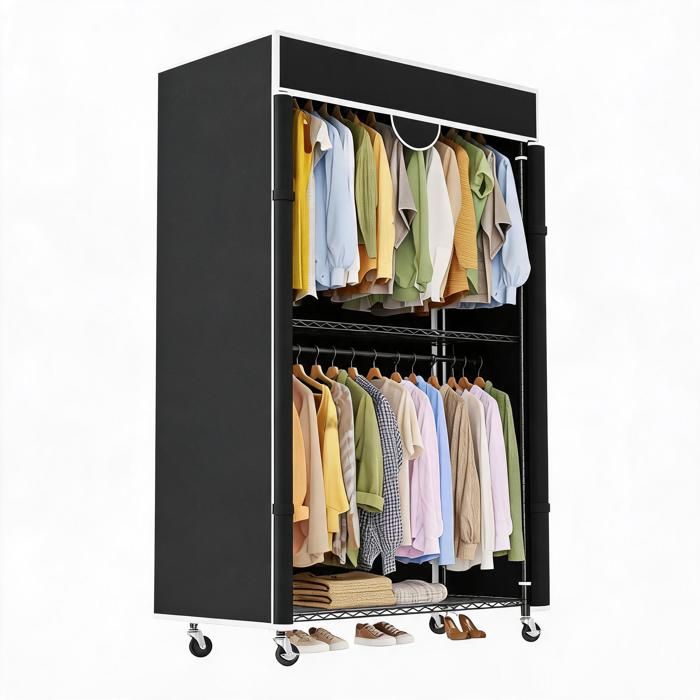 JOLLYTOP Penderie mobile avec housse anti-poussière portant vêtements sur roulettes 220 kg armoire portable acier pour chambre