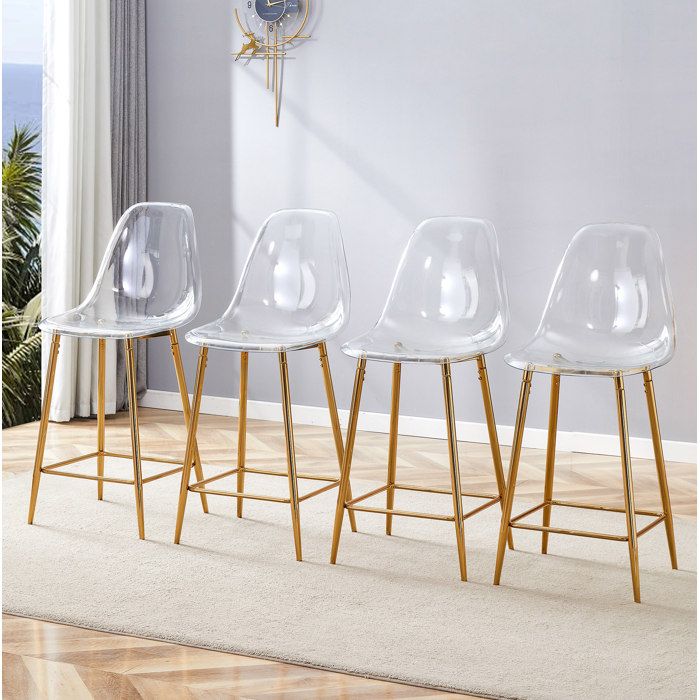 Chaise de bar transparente lot de 4 structure métallique dorée avec repose-pieds intérieur moderne JOINERY