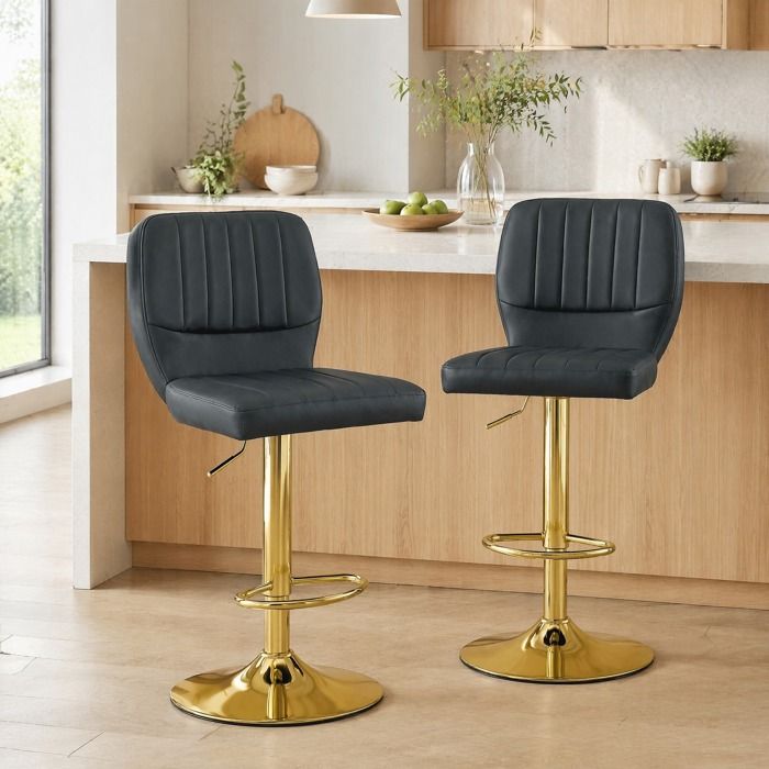 Lot de 2 tabourets de bar noirs 52 x 45 x 93-114 cm réglables pivotants 360° dossier repose-pieds simili cuir