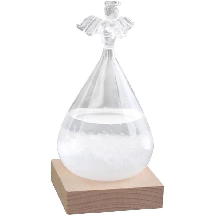 Station météo en verre tempête avec base en bois,prédicteur météo en