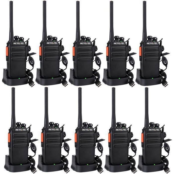 RETEVIS  RT24 Talkie Walkie Longue port&eacute;e PMR44616 Canaux Rechargeable avec Oreillettes pour Affaires S&eacute;curit&eacute; et Usine 10 pcs 