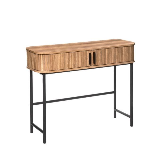 Console Égypte 100x80, bois naturel MDF, métal noir , 1 tiroir, entrée et couloir/ style industriel