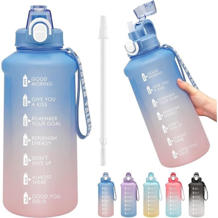Kawaii Gourde de 2 litres avec paille, bouteille d'eau motivante avec  marqueurs de temps et autocollant kawaii, jolie[S96] - Cdiscount Sport