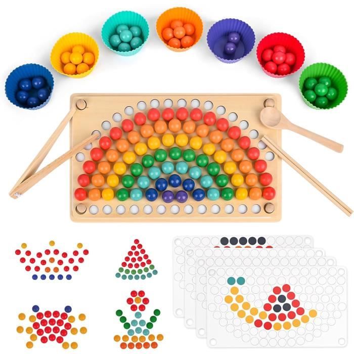 Jeux Montessori Enfant 2 3 4 5 Ans,motricité Fine,Jouet en Bois,Puzzle  educatif,Activité Apprentissage Manuelle,Jeu de Perles