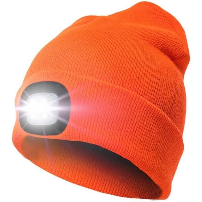 Bonnet Lumineux LED Rechargeable USB - 5 LEDs, 3 Modes - Cachemire Doux - Pour Camping, Course à Pied, Promenade Nocturne - Homme/Femme