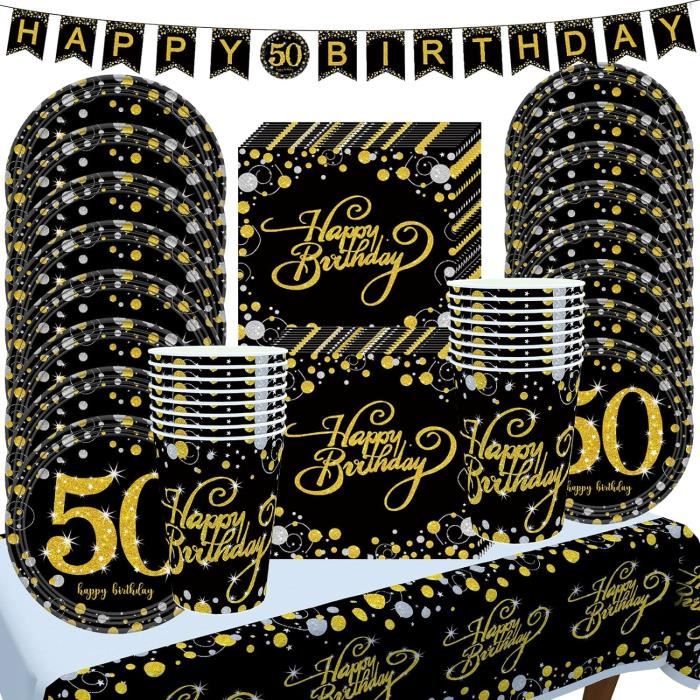 Decoration Anniversaire 18 Ans Noir Et Or - Vaisselle 16 Invités Avec Ballons
