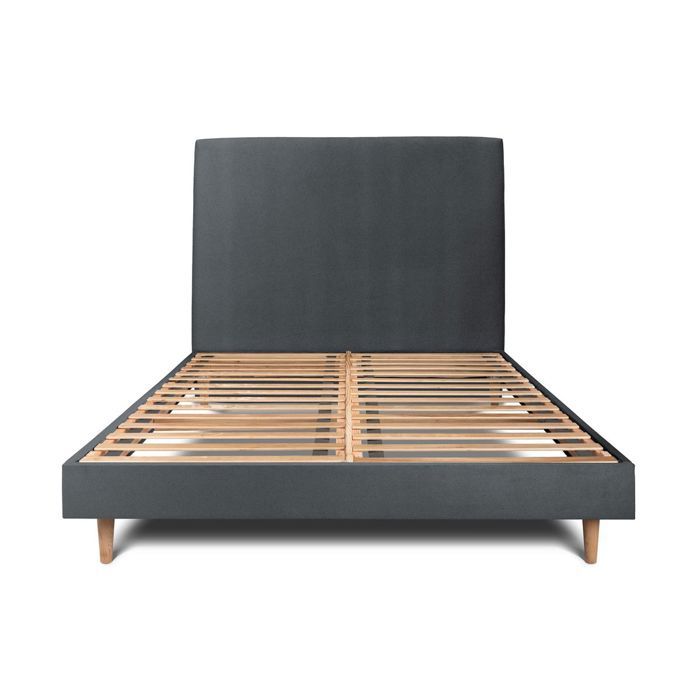 Lit 160x200cm avec tête de lit tapissier velours et sommier kit anthracite - Hauteur totale : 29cm Lit 160x200cm avec tête de lit tapissier velours et sommier kit anthracite - Hauteur totale : 29cm