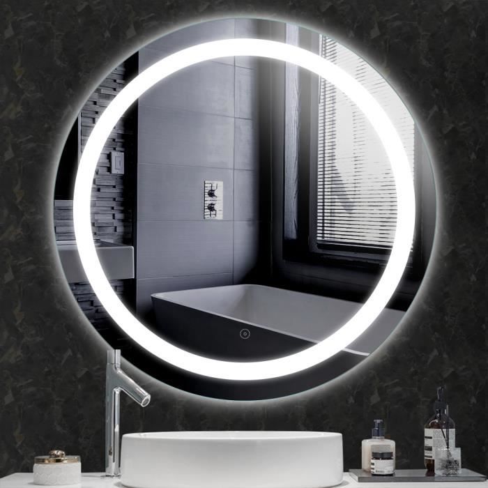 Miroir lumineux rond, l.70 x h.70 cm, miroir led avec antibuée - Conforama