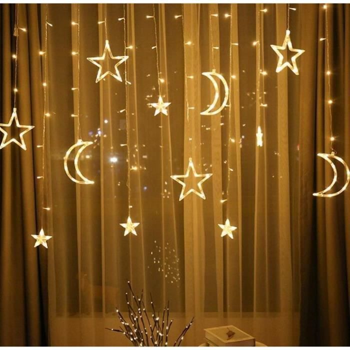 LED Rideau Lumineux, Guirlande Lumineuse avec Etoiles et Lunes Rideau