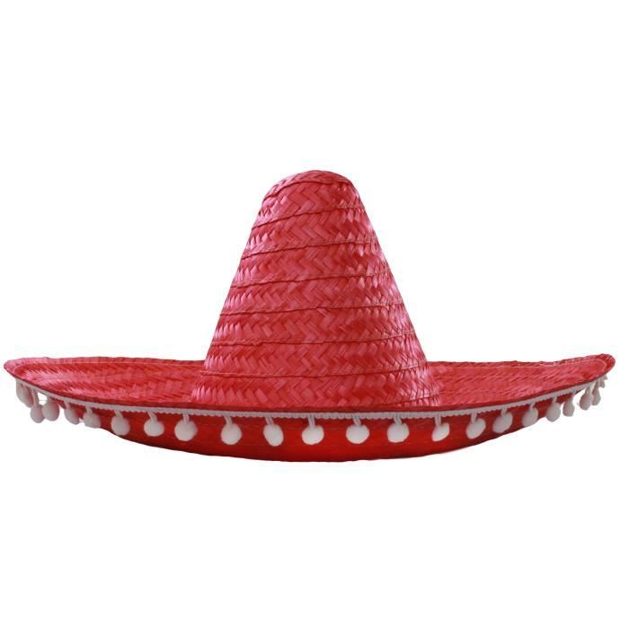 Un Chapeau Sombrero Rouge Du Mexique Avec De Petits Pompons Blancs Sur La Bordure Cdiscount Jeux Jouets