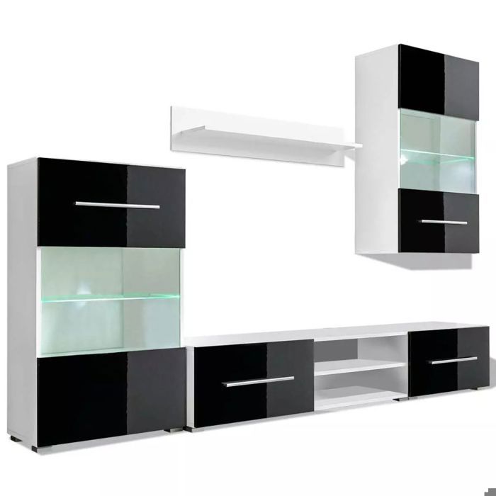 Meuble télé buffet tv télévision design pratique mural 5 pièces avec éclairage led noir 2502198 Meuble télé buffet tv télévision design pratique mural 5 pièces avec éclairage led noir 2502198