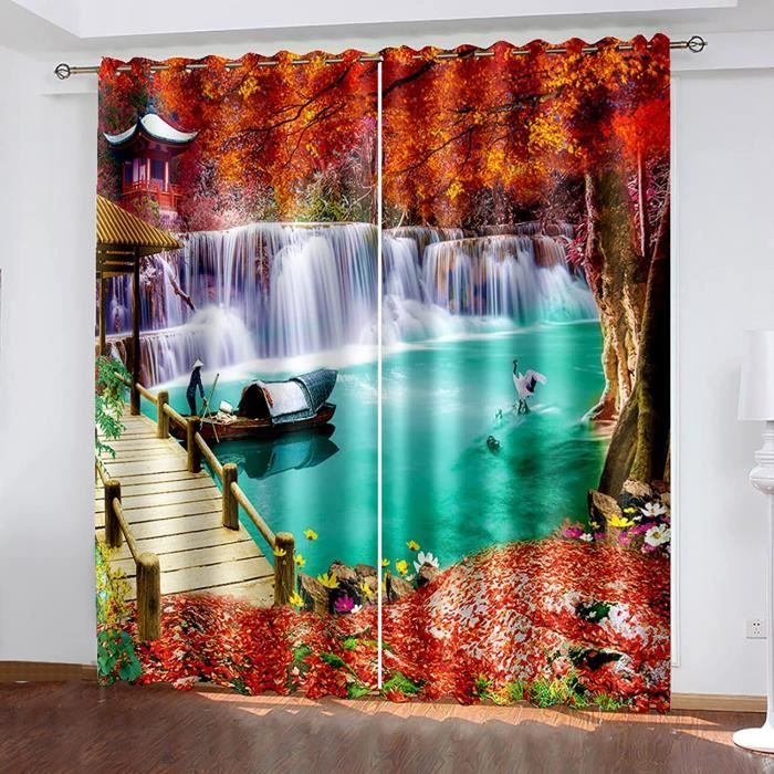 Chute Rideau Rideau Salon Moderne Lot De 2 Chute d'eau Nature Rideau Occultant ...