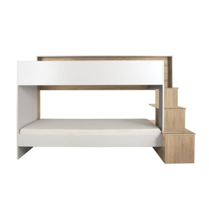 Lit superposé 90x200 - TEOTEA - Moderne Blanc Bois - Avec tiroirs - Marque GAMI