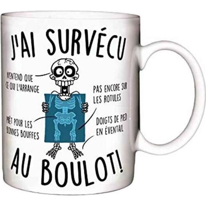 Mug Humoristique Jai Survécu Au Boulot Retraite Blanc